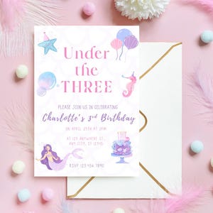 Mermaid 3rd Birthday Invitation | Editable, Printable (Digital Download)