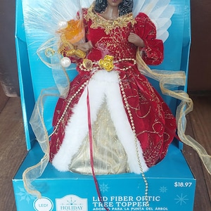 LED Fiber Optic Tree Topper Angel African American 12&quot; New in Box