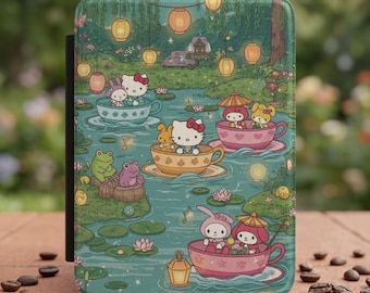Custodia per Kindle a tema Hello Kitty con lanterna a forma di tazza da tè / Simpatica custodia per libri Sanrio