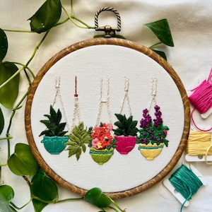 Hanging Plants Embroidery Pattern: Beginner Friendly, 3-8 inch Hoops (PDF Download)