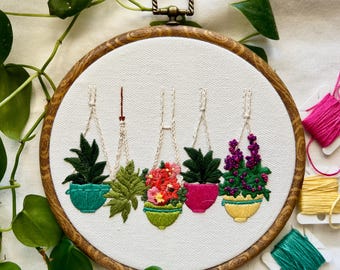Hanging Plants Embroidery Pattern: Beginner Friendly, 3-8 inch Hoops (PDF Download)