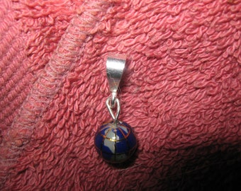 MINI SMALL 10mm Lapis COLOR Multi Gemstone Inlay 925 Sterling Silver Globe Pendant Necklace