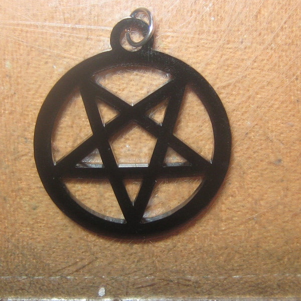 40MM Laser cut Acrylic Black Wiccan Pagan Inverted Pentagram Star Pendant Necklace