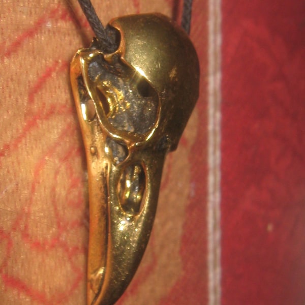 Brass Bird Raven Skull Pendant Necklace 40mm 12 Grams