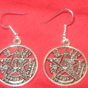 Pewter 23mm Tetragrammaton Wiccan Pagan Pentagram Star Earrings