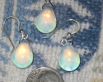 Sterling Silver Sea Opal Opalite Glass Teardrop Pendant Earring Set