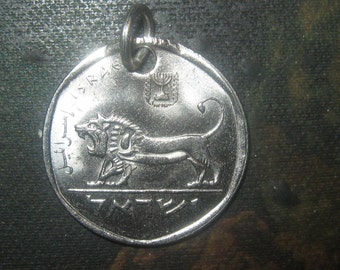 Israeli Lion Silver Tone Coin Pendant Necklace