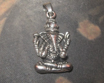 NEW 3 D Silver tone India Ganesh GANESHA God Charm Pendant Necklace