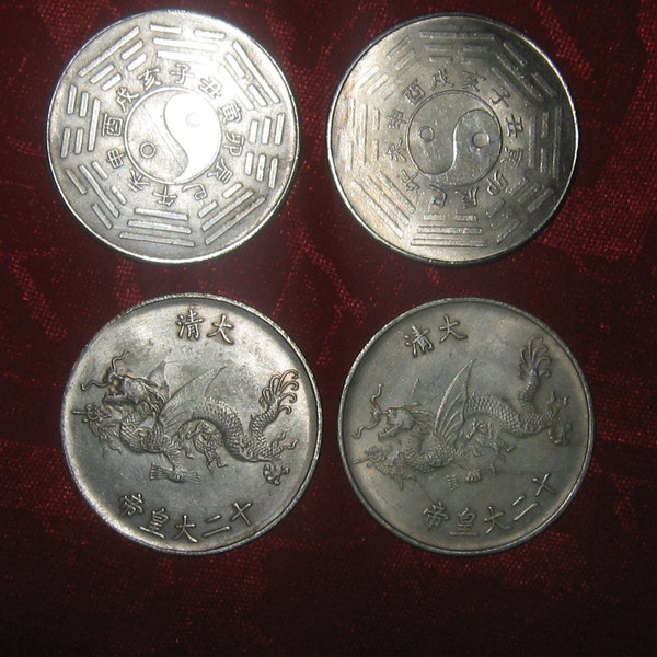 Wholesale Lot Of 4 Large Novelty Vintage Ying Yang Dragon Coins