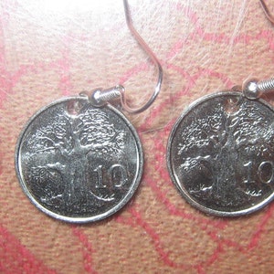 20MM Silver Tone ZIMBABWE Tree Of Life Coin Dangle Earrings