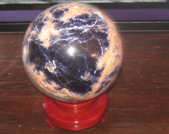 Large 125MM 7lbs Natural Madagascar Sodalite Meditation Crystal Ball Sphere Paperweight With Wooden Stand Free Shipping