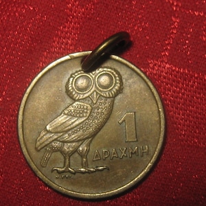 Authentic  Vintage  Greece Owl Phoenix Coin Pendant