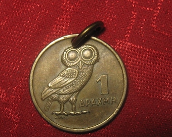 Authentic  Vintage  Greece Owl Phoenix Coin Pendant