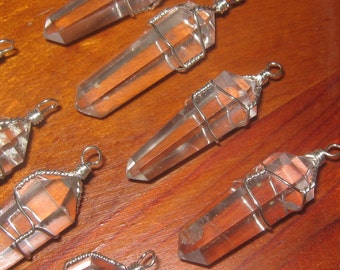 Wholesale  Lot  Of 10 Wire  Wrapped  Clear  Quartz Crystal Pendants