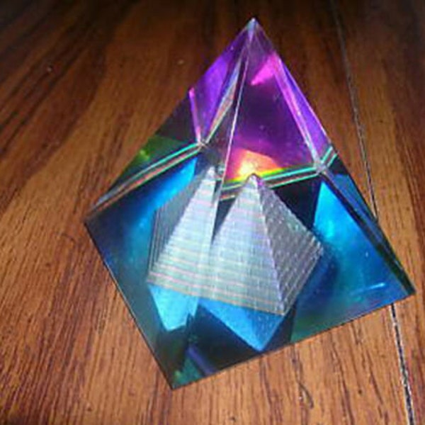 50MM PYRAMID Within PYRAMID Leaded Glass Crystal Prism Paperweight