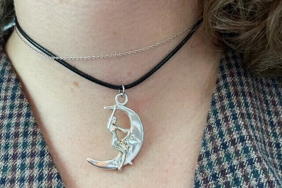 Lady Riding the Moon Lead Free Pewter Pendant Necklace - Etsy