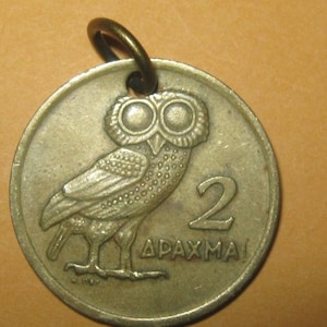 Authentic Vintage  Greek Athena Owl Phoenix Coin Pendant