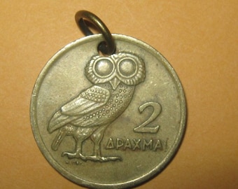 Authentic Vintage  Greek Athena Owl Phoenix Coin Pendant