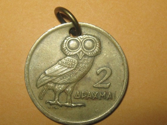 Authentic Vintage  Greek Athena Owl Phoenix Coin Pendant