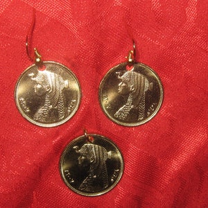 Authentic Egyptian QUEEN Cleopatra Coin Pendant  Earrings Set
