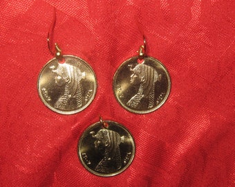 Authentic Egyptian QUEEN Cleopatra Coin Pendant  Earrings Set