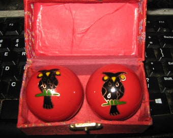 45MM Vintage Chinese Asian Black Owl Stress Balls With Box