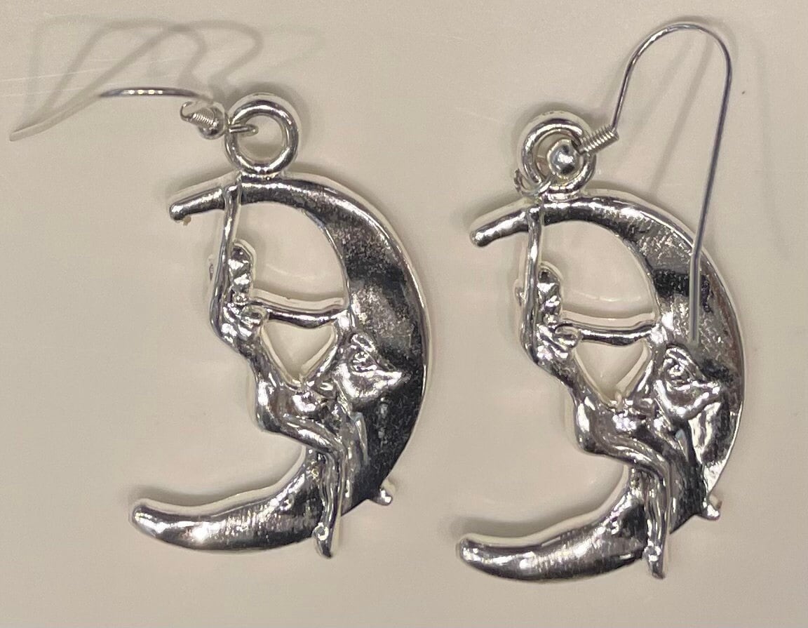 Unique  Lady Riding The Moon Lead Free Pewter Zinc Earrings