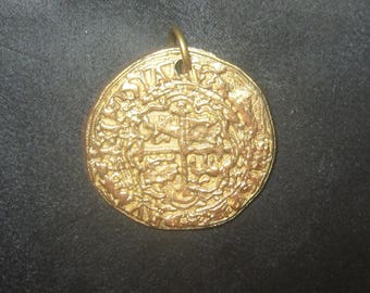 Wholesale lot of 4 Gold Tone  Pieces Of Eight Pirate COIN Pendants