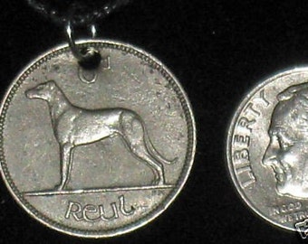 Authentic  Vintage  Irish Wolfhound Coin Pendant Charm Necklace