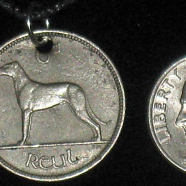 Authentic  Vintage  Irish Wolfhound Coin Pendant Charm Necklace