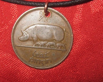 Authentic Ireland  Pig/Harp Coin  Pendant Necklace