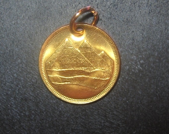 Authentic SMALL 18MM Egypt Egyptian Pyramid Coin Rose Gold Charm Pendant Necklace