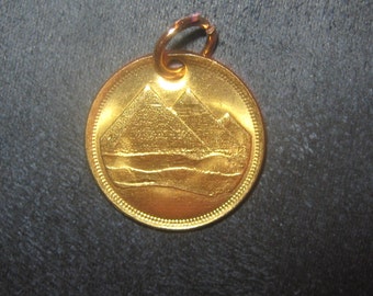 Authentic SMALL 18MM Egypt Egyptian Pyramid Coin Rose Gold Charm Pendant Necklace