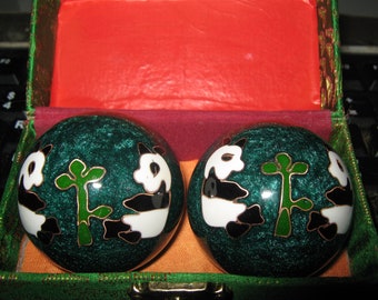 45MM Vintage Chinese Asian Green Panda Stress Balls With Box