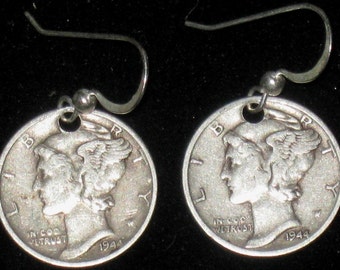 Authentic  Sterling Silver Coin Mercury  Dime Earrings