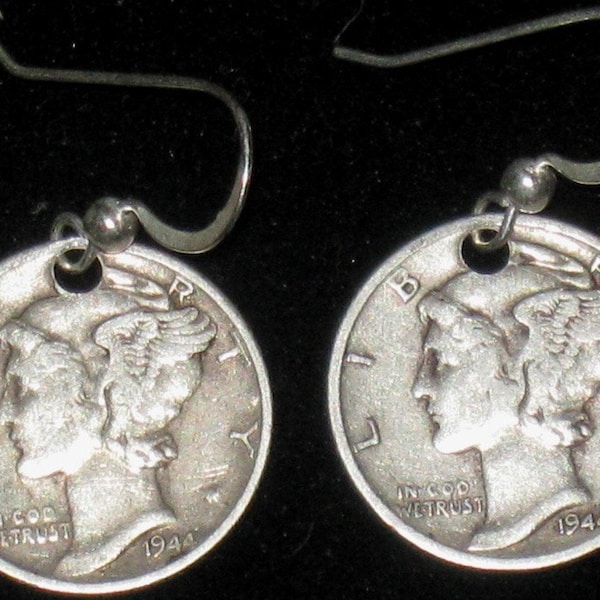 Authentic  Sterling Silver Coin Mercury  Dime Earrings