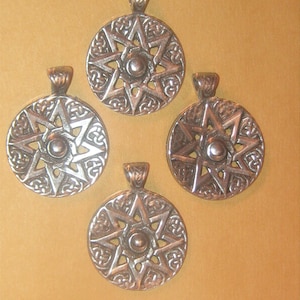 Wholesale Lot Of 4 - 30MM Pewter Eight Pointed Ishtar Star Pendants Charms
