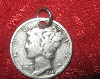 Authentic 900 Silver Coin Mercury  Dime Pendant Necklace