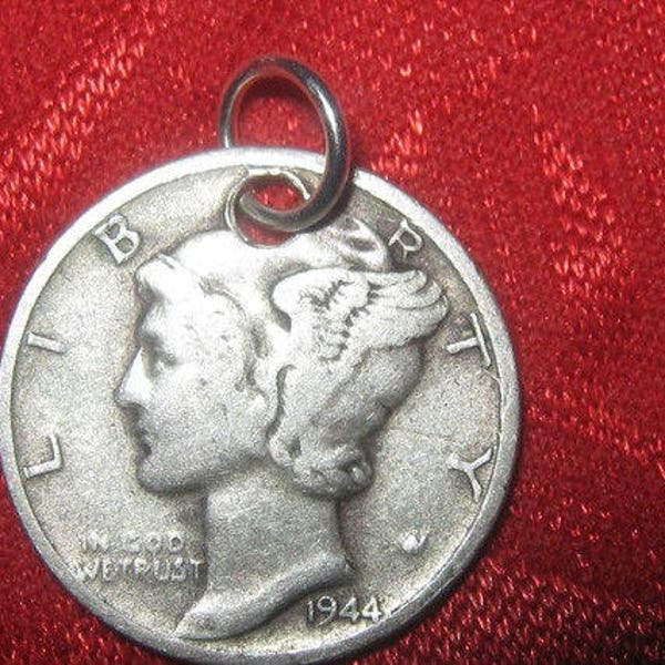 Authentic 900 Silver Coin Mercury  Dime Pendant Necklace