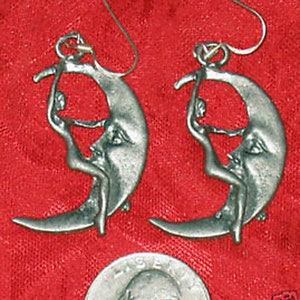 Unique  Lady Riding The Moon Silver Tone Pewter/zinc Earrings