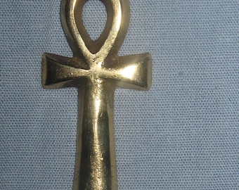 New Gold Plated Egyptian Ankh Cross Pendant Necklace 37mm 8 grams