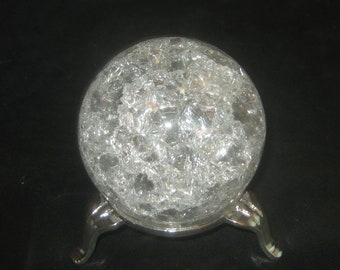 50MM Crackle Glass Magic Prism Ball Sphere Paperweight With Metal Stand