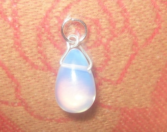 Silver Sea Opal Opalite Glass Teardrop Pendant Necklace