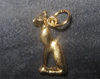 30MM Egyptian Egypt Gold Tone Pewter Bast Bastet CAT Charm Pendant Necklace