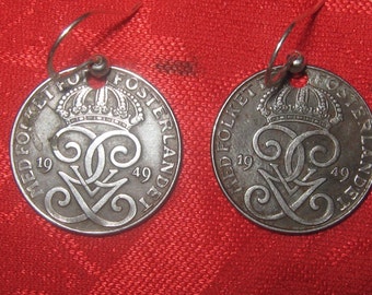 RARE Vintage Swedish Iron Crown Coin EARRINGS