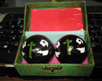 45MM Vintage Chinese Asian Black  Panda Stress Balls With Box