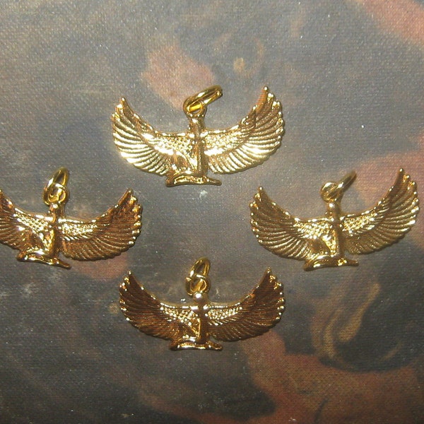 Wholesale Lot Of 4 -30MM Egyptian Egypt Gold Tone Winged Isis Goddess Charm Pendants