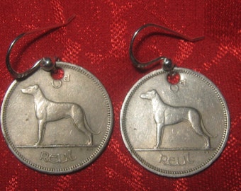 Authentic Vintage  Irish  Coin Greyhound/ Wolfhound Earrings