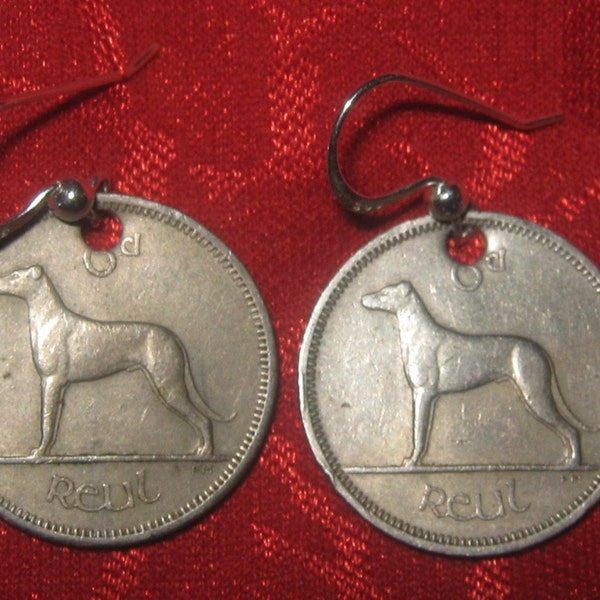 Authentic Vintage  Irish  Coin Greyhound/ Wolfhound Earrings