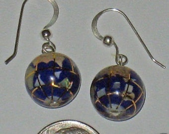 10mm  Lapis COLOR Multi Gemstone Inlay Sterling Silver Globe Dangle Earrings